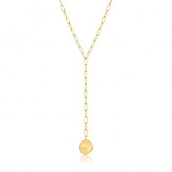 Gold Crush Disc Y Necklace