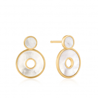 Gold Mother Of Pearl Disc Ear Earrings
