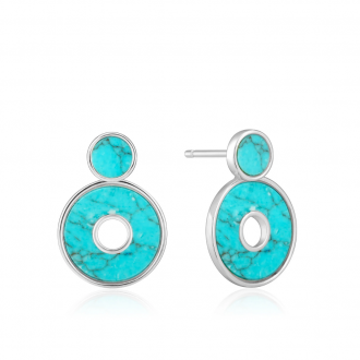 Silver Turquoise Disc Ear Earrings