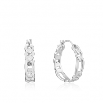 Silver Figaro Chain Hoop Earrings