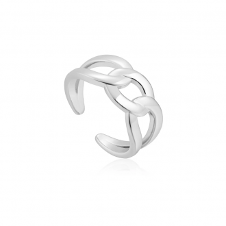 Silver Wide Curb Chain Adjustable Ring