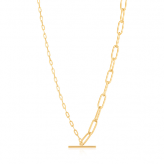 Gold Mixed Link T-bar Necklace