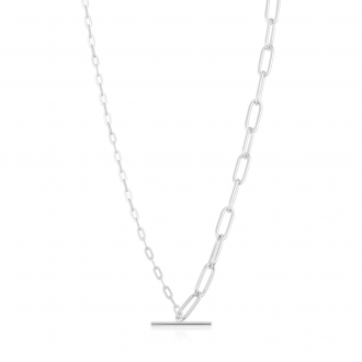 Silver Mixed Link T-bar Necklace