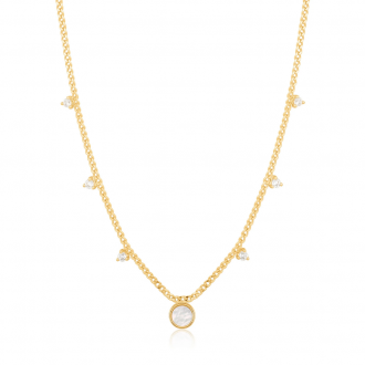 Gold Mother Of Pearl Drop Disc Necklace