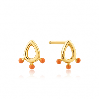 Gold Dotted Raindrop Stud Earrings
